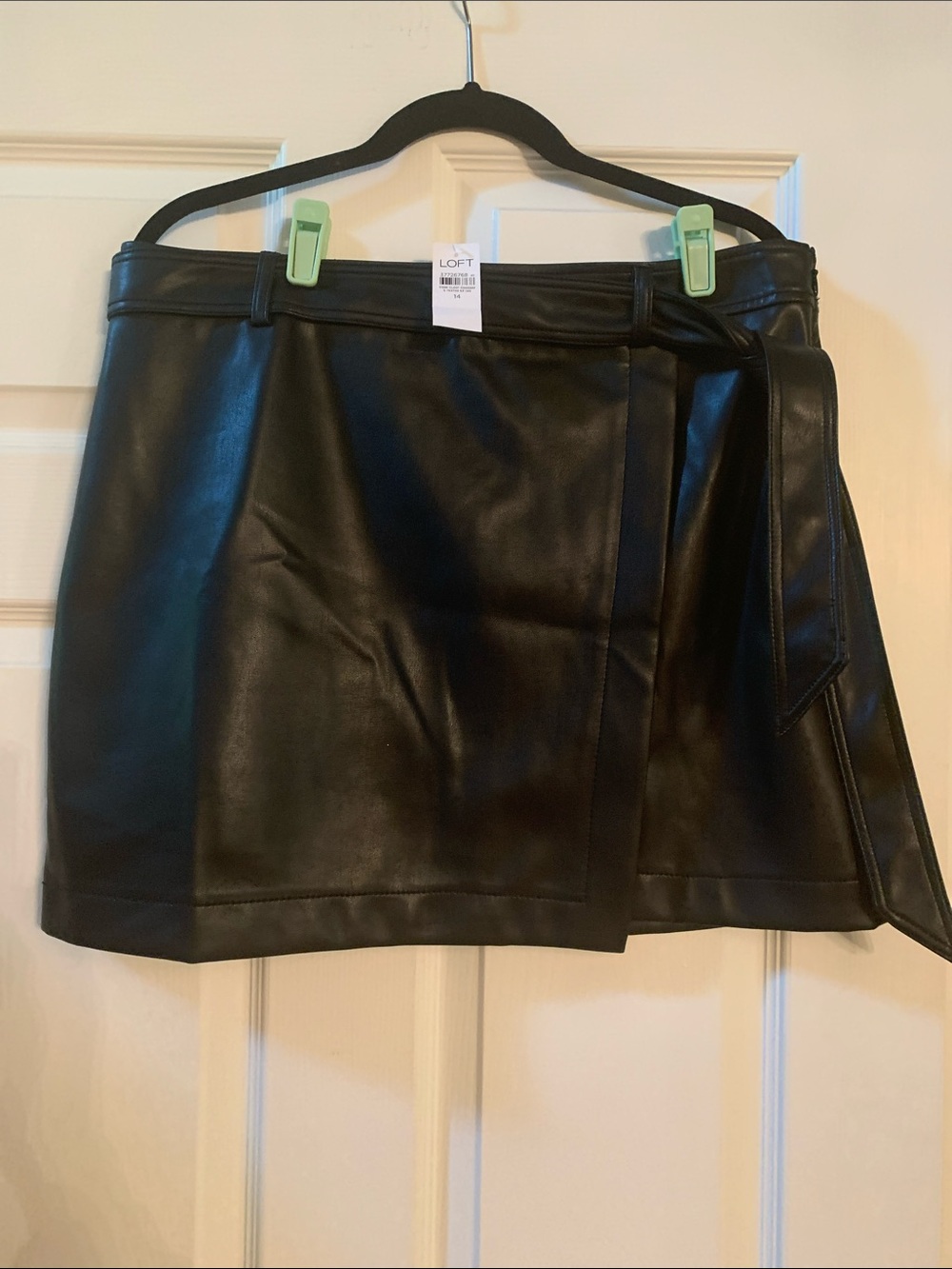 LOFT Black Faux Leather Wrap-Style Mini Skirt